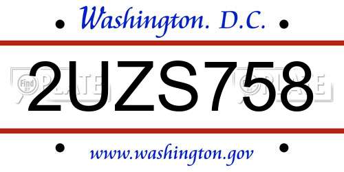 2UZS758 District Of Columbia License Plate