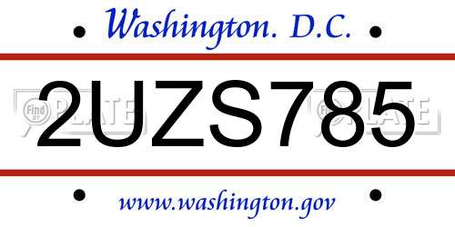 2UZS785 District Of Columbia License Plate