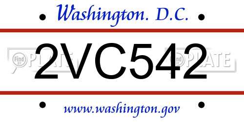 2VC542 District Of Columbia License Plate