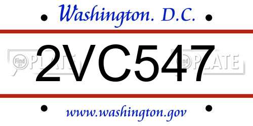 2VC547 District Of Columbia License Plate