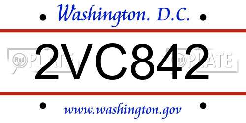 2VC842 District Of Columbia License Plate