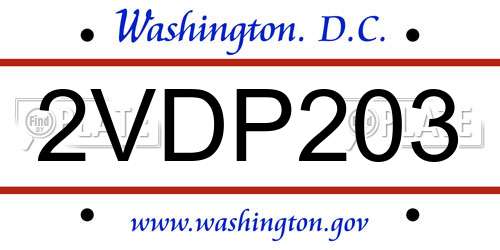 2VDP203 District Of Columbia License Plate