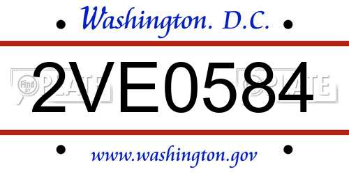 2VE0584 District Of Columbia License Plate