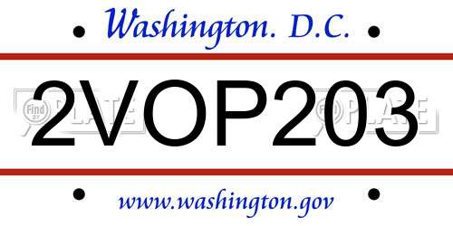 2VOP203 District Of Columbia License Plate