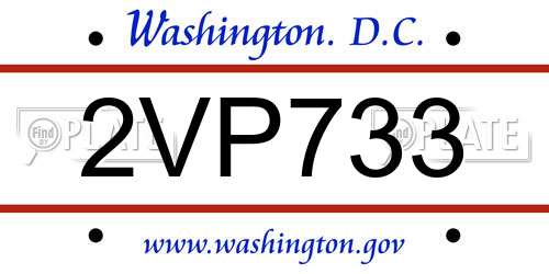 2VP733 District Of Columbia License Plate