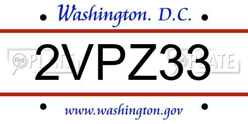 2VPZ33 District Of Columbia License Plate