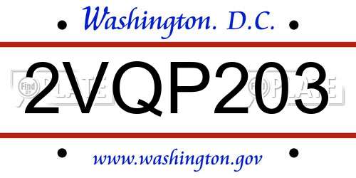 2VQP203 District Of Columbia License Plate