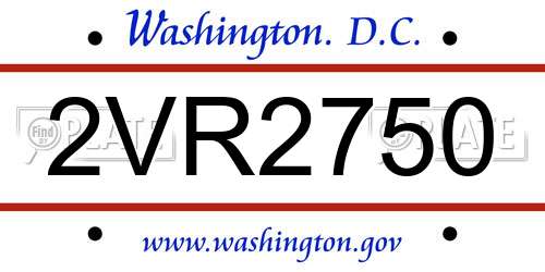 2VR2750 District Of Columbia License Plate