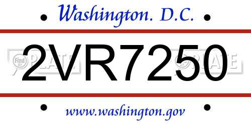 2VR7250 District Of Columbia License Plate