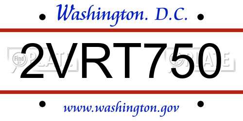 2VRT750 District Of Columbia License Plate