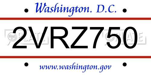 2VRZ750 District Of Columbia License Plate