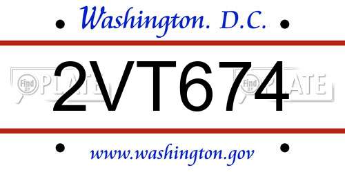 2VT674 District Of Columbia License Plate
