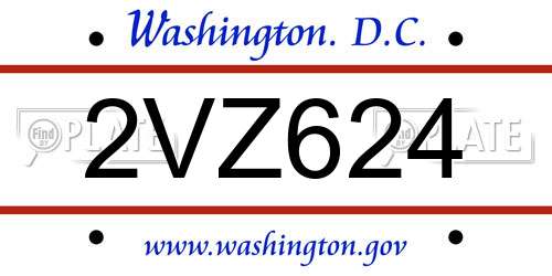 2VZ624 District Of Columbia License Plate