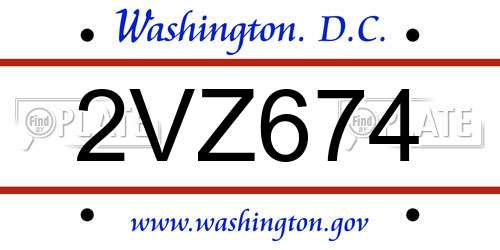 2VZ674 District Of Columbia License Plate