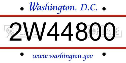 2W44800 District Of Columbia License Plate