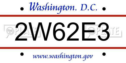 2W62E3 District Of Columbia License Plate