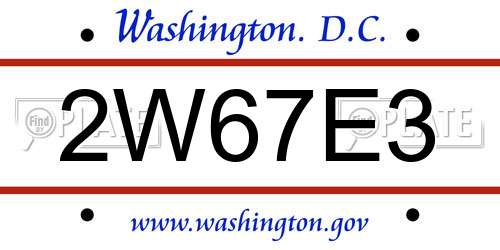 2W67E3 District Of Columbia License Plate