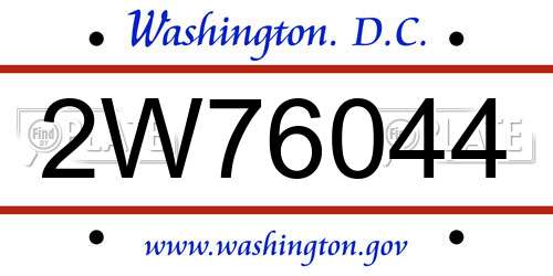 2W76044 District Of Columbia License Plate