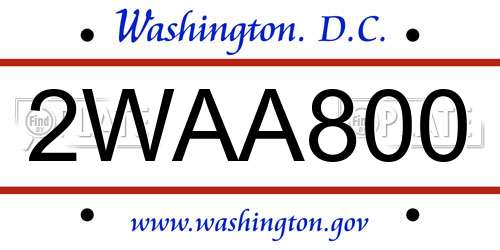 2WAA800 District Of Columbia License Plate