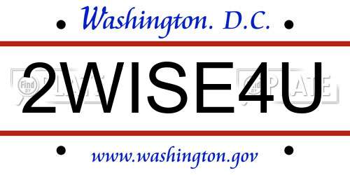 2WISE4U District Of Columbia License Plate