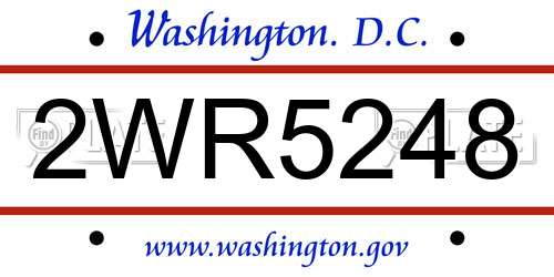 2WR5248 District Of Columbia License Plate