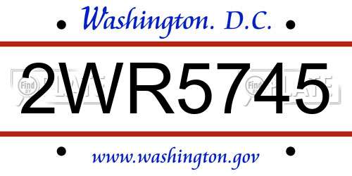 2WR5745 District Of Columbia License Plate