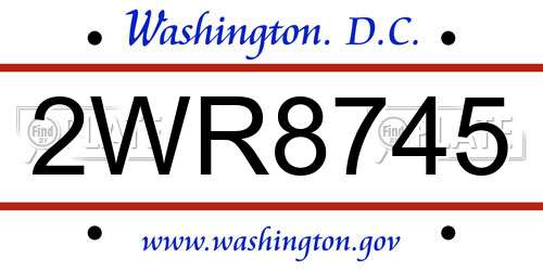 2WR8745 District Of Columbia License Plate