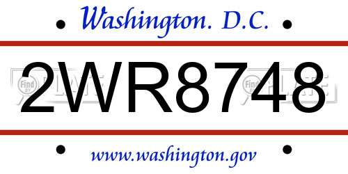 2WR8748 District Of Columbia License Plate