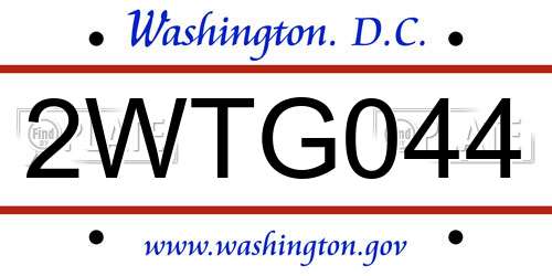 2WTG044 District Of Columbia License Plate