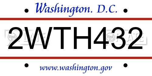 2WTH432 District Of Columbia License Plate