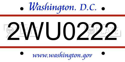 2WU0222 District Of Columbia License Plate