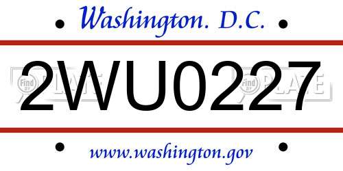 2WU0227 District Of Columbia License Plate