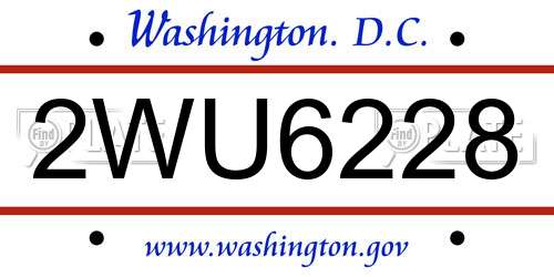 2WU6228 District Of Columbia License Plate