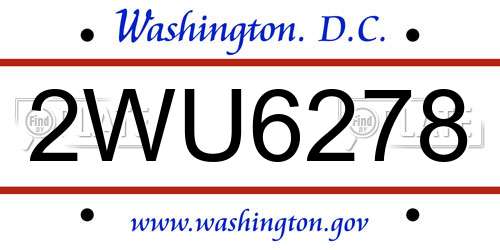 2WU6278 District Of Columbia License Plate
