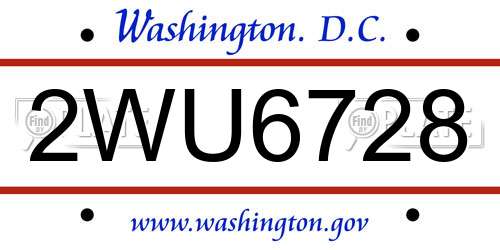 2WU6728 District Of Columbia License Plate