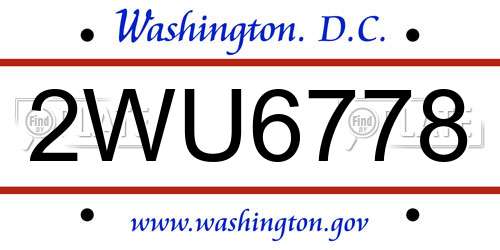 2WU6778 District Of Columbia License Plate