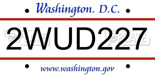 2WUD227 District Of Columbia License Plate