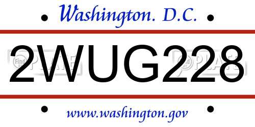 2WUG228 District Of Columbia License Plate