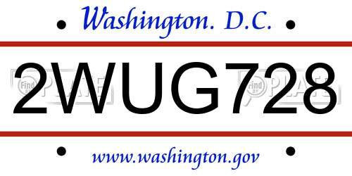 2WUG728 District Of Columbia License Plate