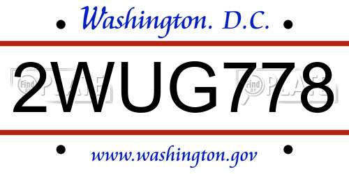 2WUG778 District Of Columbia License Plate
