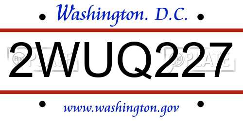 2WUQ227 District Of Columbia License Plate