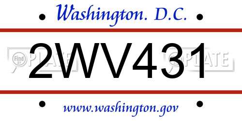 2WV431 District Of Columbia License Plate