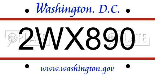 2WX890 District Of Columbia License Plate
