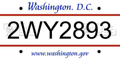 2WY2893 District Of Columbia License Plate