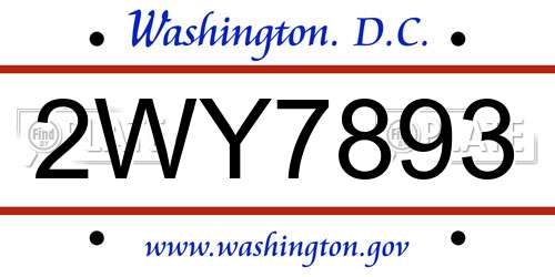 2WY7893 District Of Columbia License Plate