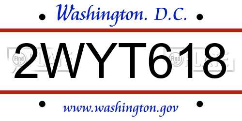 2WYT618 District Of Columbia License Plate