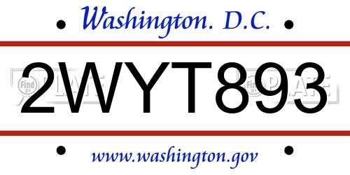2WYT893 District Of Columbia License Plate