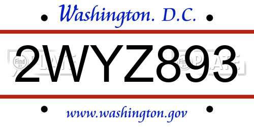 2WYZ893 District Of Columbia License Plate