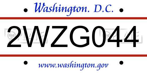 2WZG044 District Of Columbia License Plate