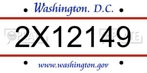2X12149 District Of Columbia License Plate